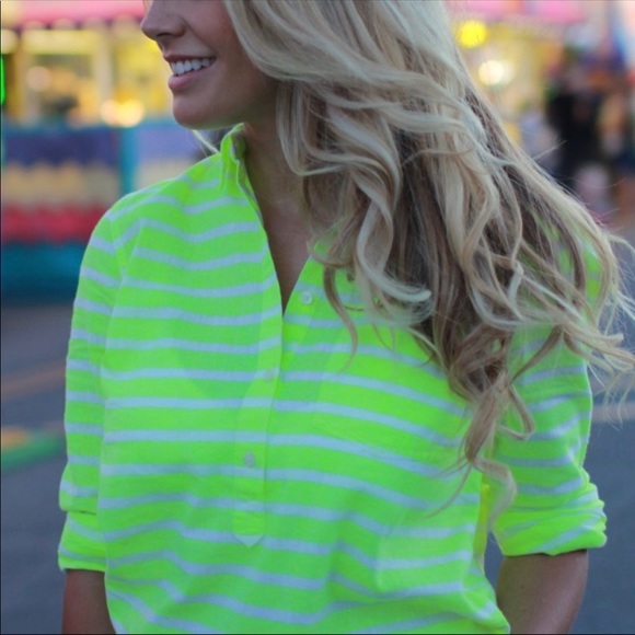 J. Crew Tops - J. Crew • NWT! Neon Yellow Striped Perfect Shirt